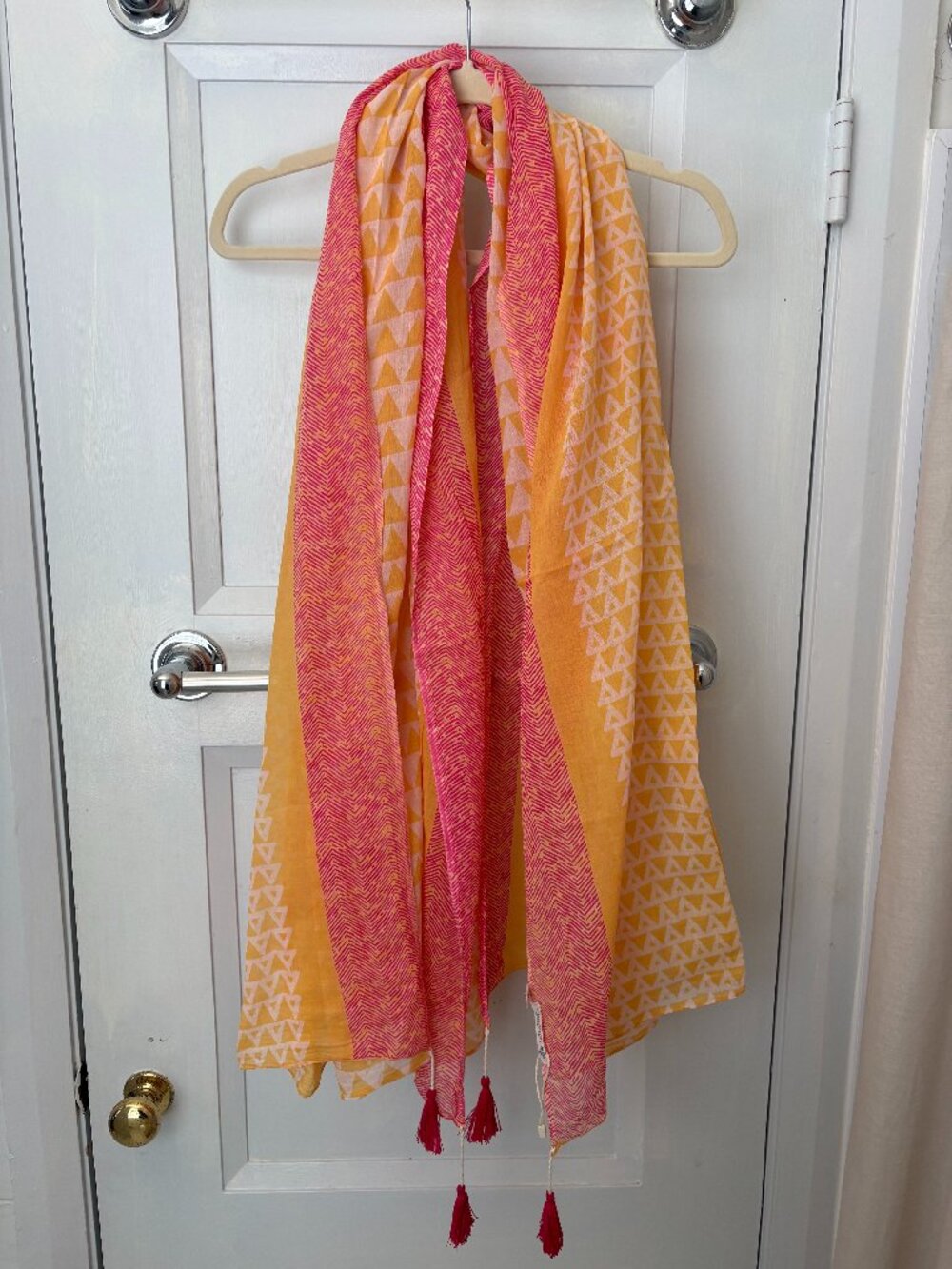 Colores Pink Orange Cotton Geometric Tassel Scarf Wrap